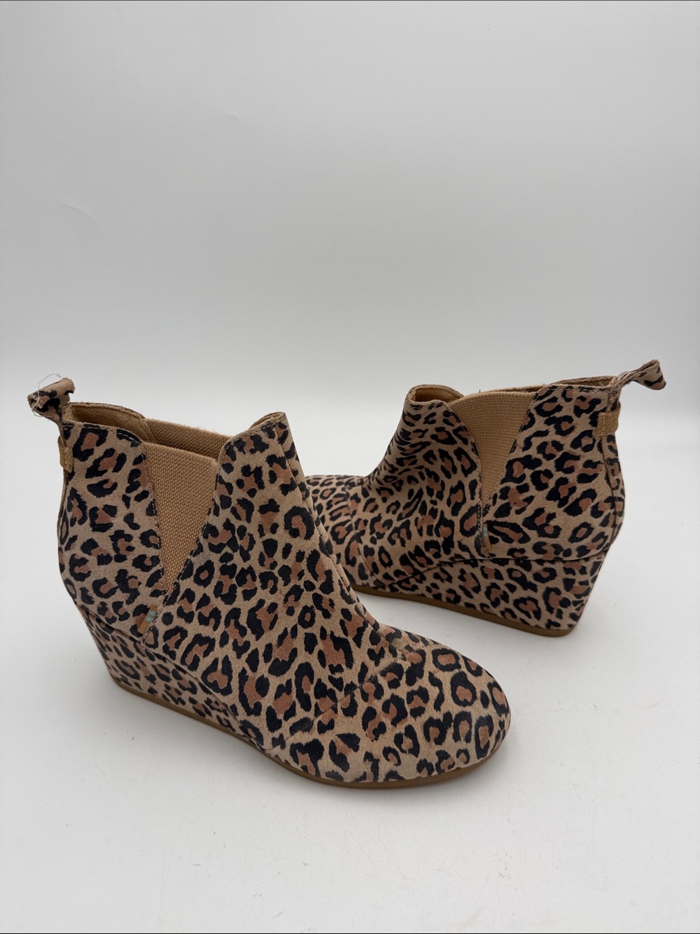 Toms Leopard Print Wedge Ankle Boots - Brown/Black women 8 casual festival goth